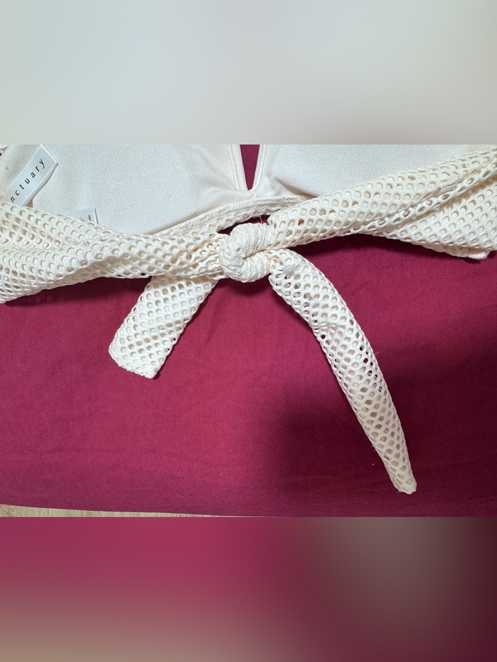 $125 Sanctuary Women's Mesh V-Wire Bandeau Bikini Top Swim White Sand XS NWT - Picture 7 of 7